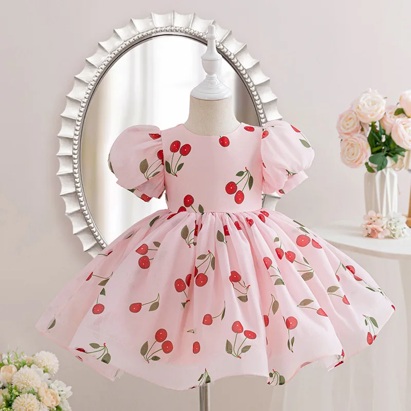 Stylish baby girl dress, summer floral sweet style puffy dress, baby's first birthday dress, princess dress