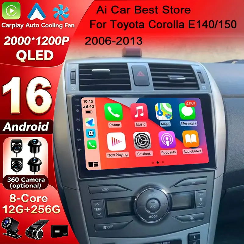 Carplay Android 16 Auto for Toyota Corolla E140/150 2006 2007-2013 Multimedia Automotive Subwoofer Autoradio Android DSP 4G