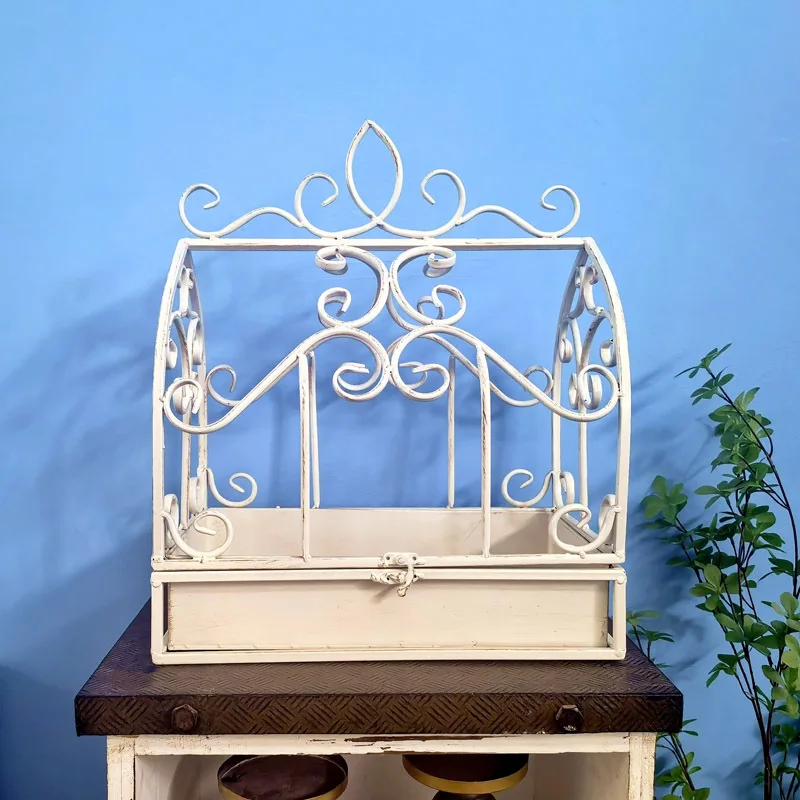 HYS American retro outdoor anti-rust wrought iron bird cage tray flower stand courtyard balcony green plant flower room bracket