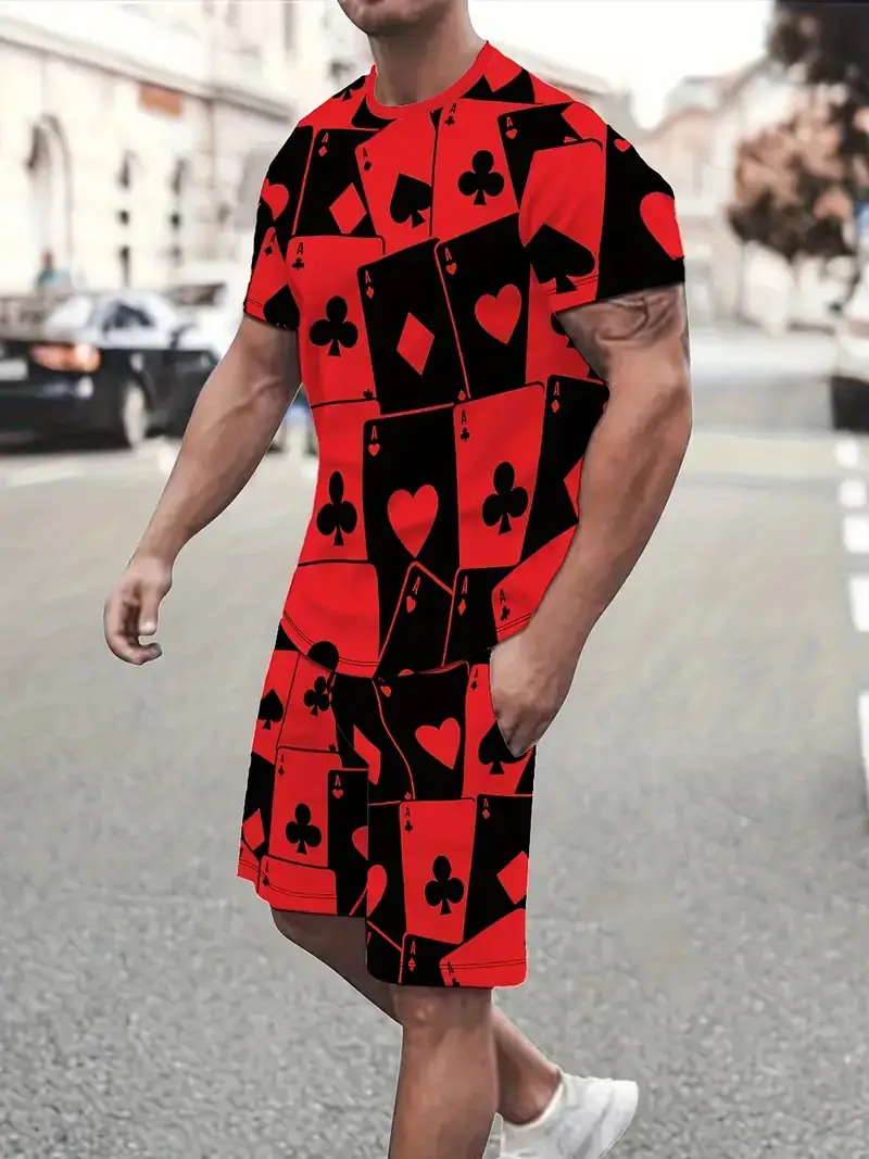 

2025-26 Summer Hot-selling Fashion Trend Luxury Suit 3D Printing American Street Breathable Quick-drying T-shirt Shorts Set