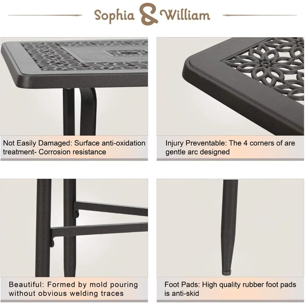 Patio Coffee Table Rectangle, Modern Outdoor Cast Aluminum Coffee Table 38.6 L x 23.0 W x 18.9 H, Brown