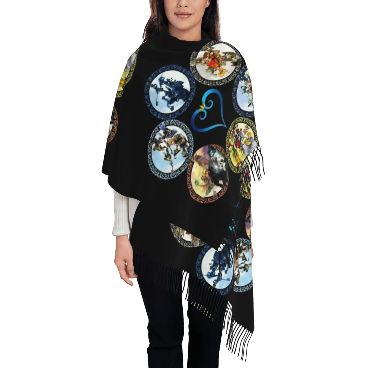 

Напечатанный на заказ шарф Kingdom Hearts Box, женский и мужской зимний теплый шарф, аниме-игровая шаль, накидка