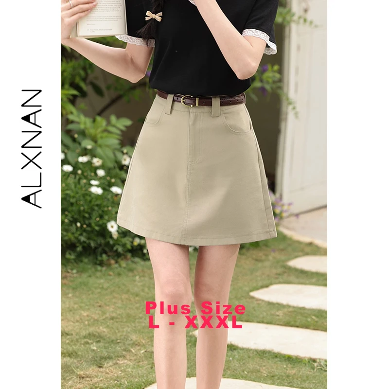 

ALXNAN мини-юбка больших размеров цвета хаки, винтажная хлопковая женская короткая юбка трапециевидной формы, 2021, элегантная праздничная одежда в корейском стиле D105158