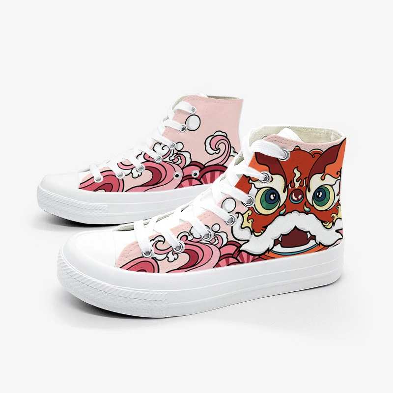 Original Design China-chic Rising Lion High Top Canvas Shoes Women's Soft Soled Non Tiring Student Casual Shoes Plush Shoes
