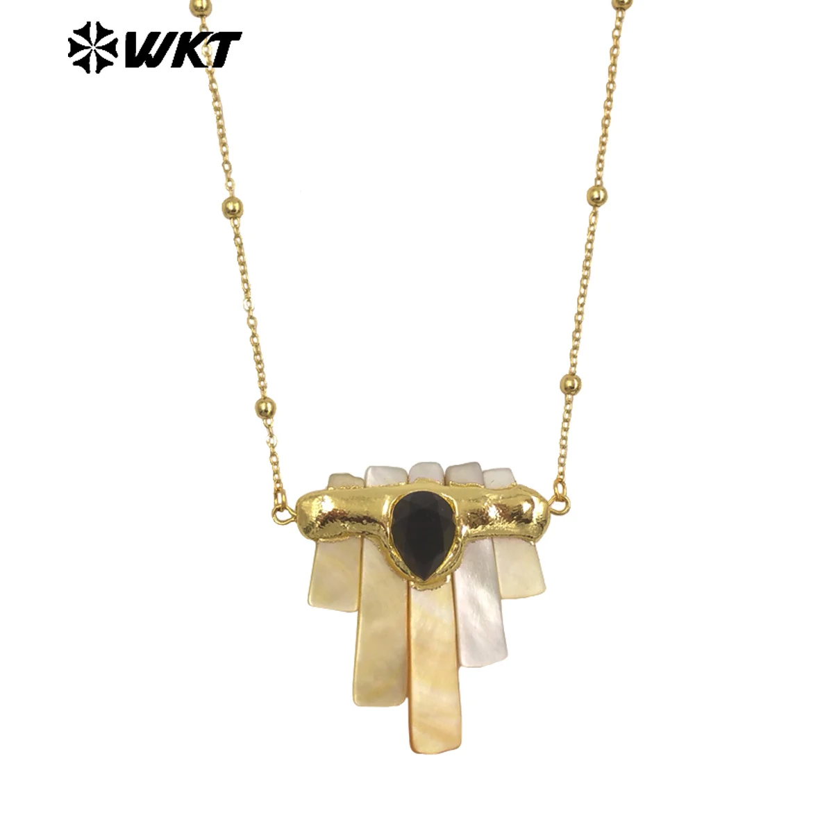 WT-JN323 Natural Shell Necklace Rectangle Shape Special Jewelry Design Gold Electroplated Tiny Chain For Birthday Gift