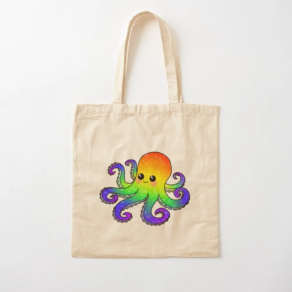 Rainbow Octopus Tote Bag eco bag folding women bag personalized tote Canvas shoulder Canvas Tote