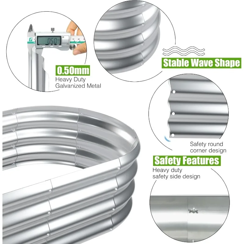 Galvanized Raised Garden Bed Outdoor, 2 Pcs 4x2x1ft Oval Metal Planter Box for Planting Plants Vegetables, Silver