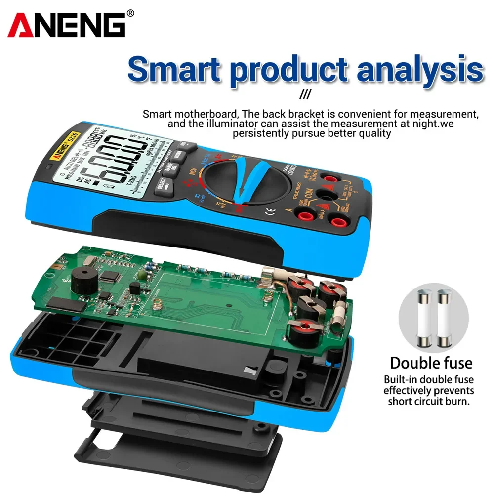 Imagem -02 - Aneng Sz16 Multimetro Digital Profesional Analogico Eletricista Inteligente Voltimetro Amperimetro Digital Ferramentas Elétricas Alicate Amperimetro Capacimetro Digital Multímetros Multimeter Veiper Eletronico