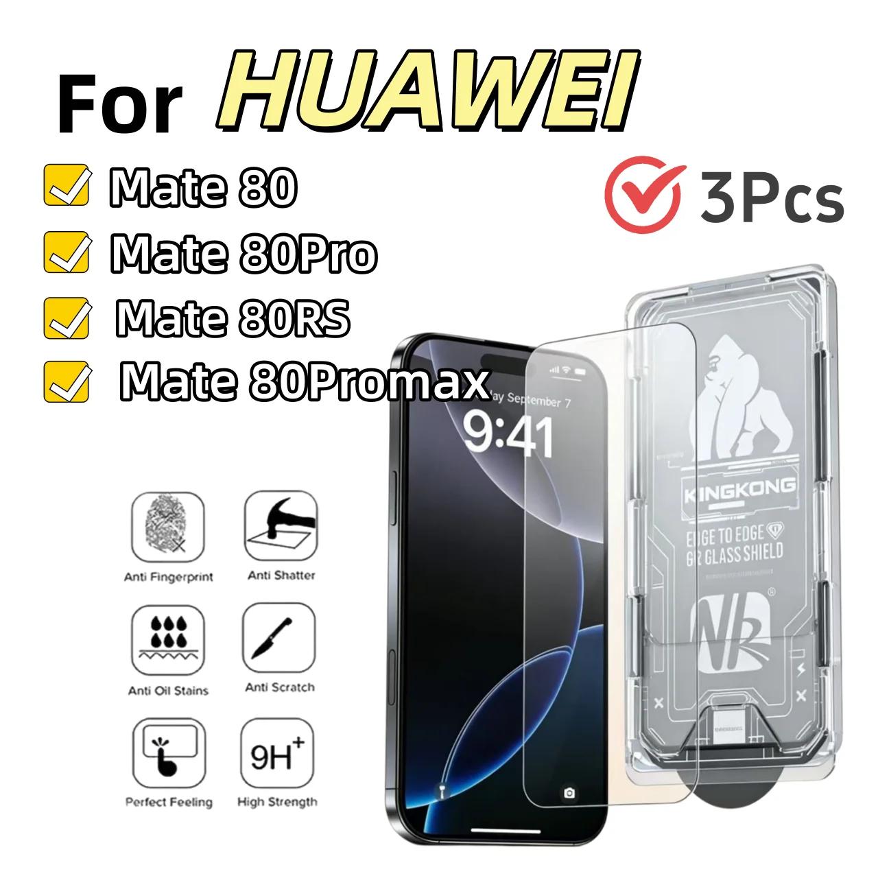 

HD Tempered Glass Screen Protector for Huawei Mate80 / Mate80 Pro Max / Mate80 RS / Mate80 Pro, 9H Hardness, Bubble-Free, 3-Pack