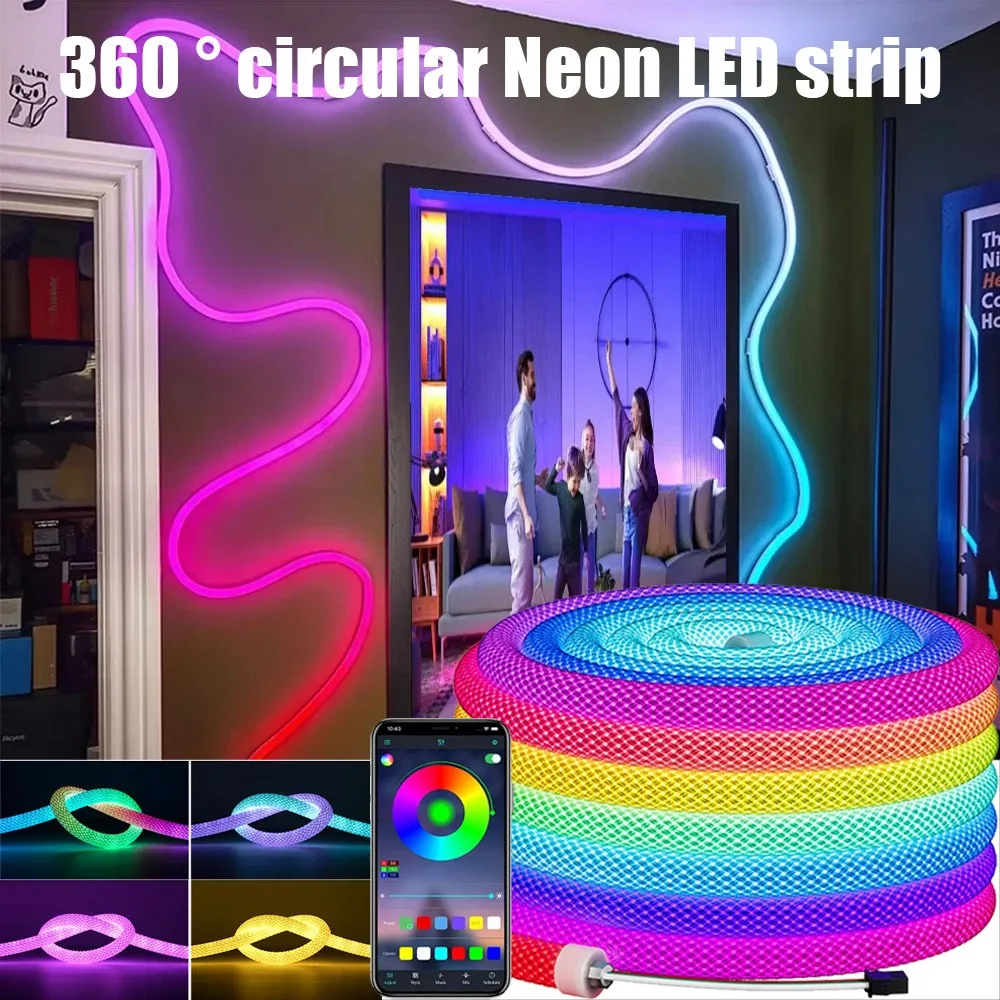 

5V RGBIC Flexible Silicone Light Tape IP67 Waterproof Round Reticulate Pattern Neon 360 Degree Smart LED Light Strip 3M
