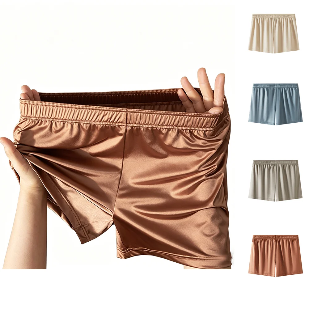 1/4Pcs Mens Ice Silk Boxer Shorts Man Smooth Loose Arrow Pants Breathable Solid Panties Silky Underpants Male Sleepwear L-4XL