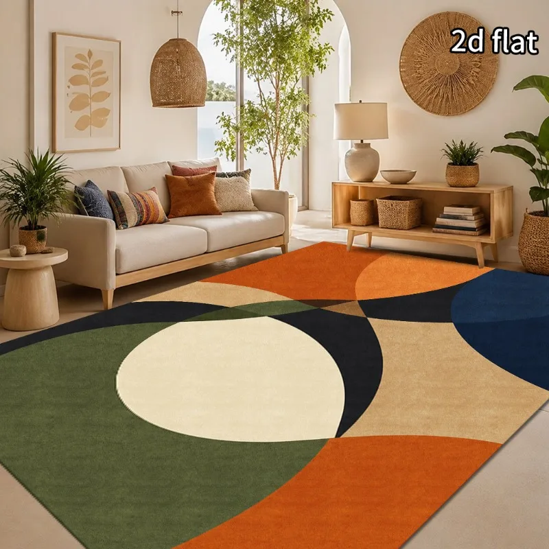 Mid Century Geometric Area Rug Retro Curve Circle Shape Print Large Floor Carpet Vintage Abstract Art Living Room Home Decor