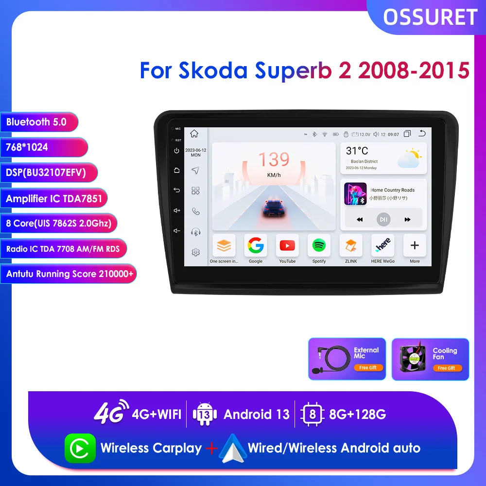 

For Skoda Superb 2 2008-2015 with GPS Navigation Radio Video Car Stereo Multimedia Player Support Wireless Carplay Android Auto