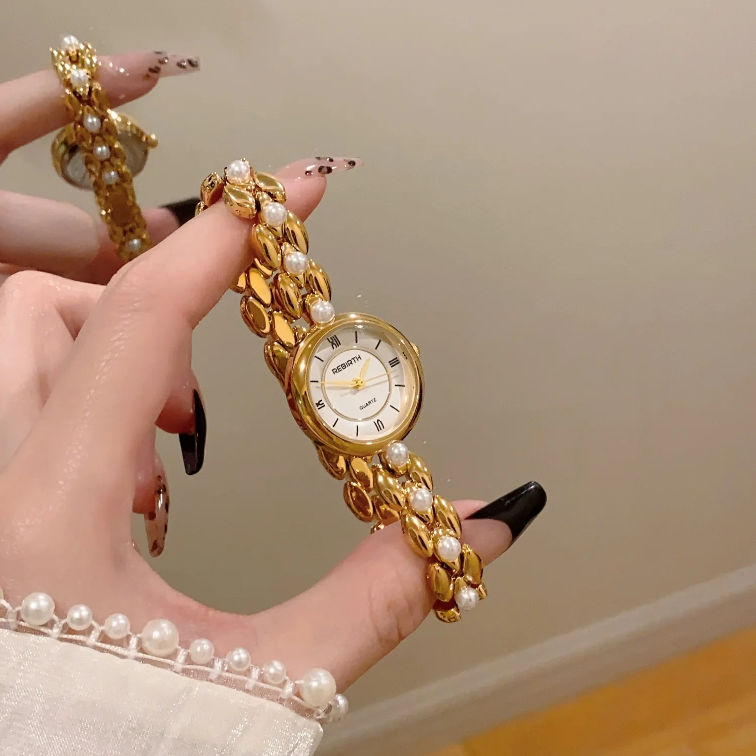 Exquisite Pearl Bracelet Quartz Women Watch Original Brand High Quality Round Dial Wristwatch Ladies Elegant Watches Relógio