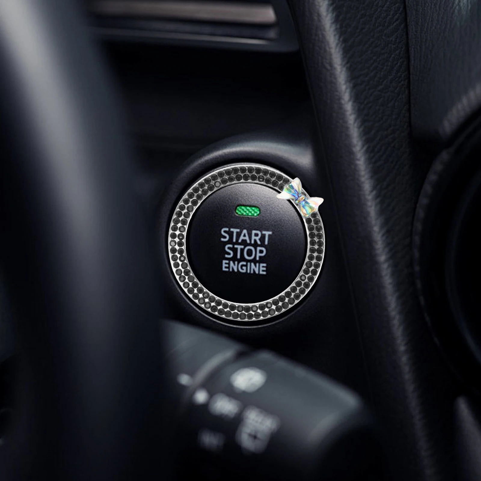 

Luxury Rhinestone Push Start Button Cover Bowknot Decor Glass Universal Ignition Switch Ring Interior Decoration For Most Car