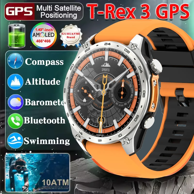

Новые умные часы с аккумулятором T-Rex3 Ultra 530 мАч, встроенный GPS-компас, водонепроницаемые спортивные часы 3ATM, военные умные часы на открытом воздухе