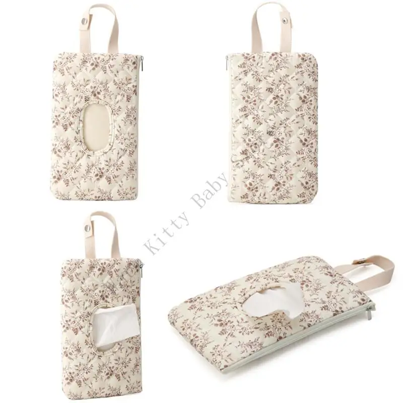 New Quilted Floral Baby Diaper Bag Portable Travel Zipper Baby Wipes Holder For Baby Stroller Hanging Diaper Tissues Storage Bag