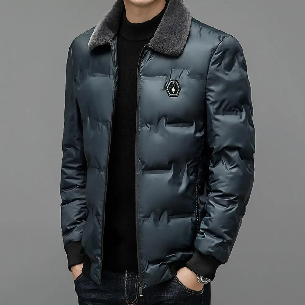 Chaqueta térmica para hombre, abrigo de plumón de longitud media con solapa de piel sintética, resistente al viento, acolchado de talla grande para