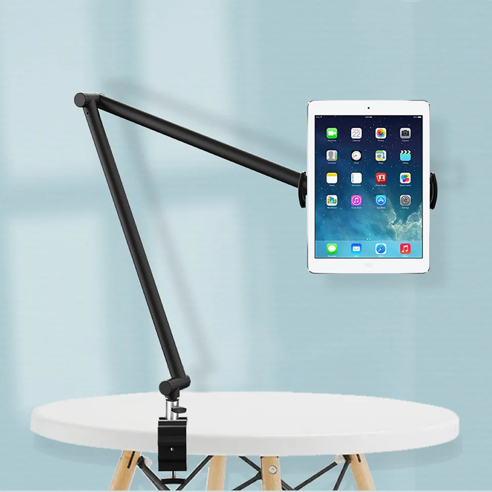 OUTMIX 360 Adjustable Metal Desktop Stand Long Arm Tablet Stand Bed Desktop Lazy Bracket Support for iPad 12.9 Smartphone Holder