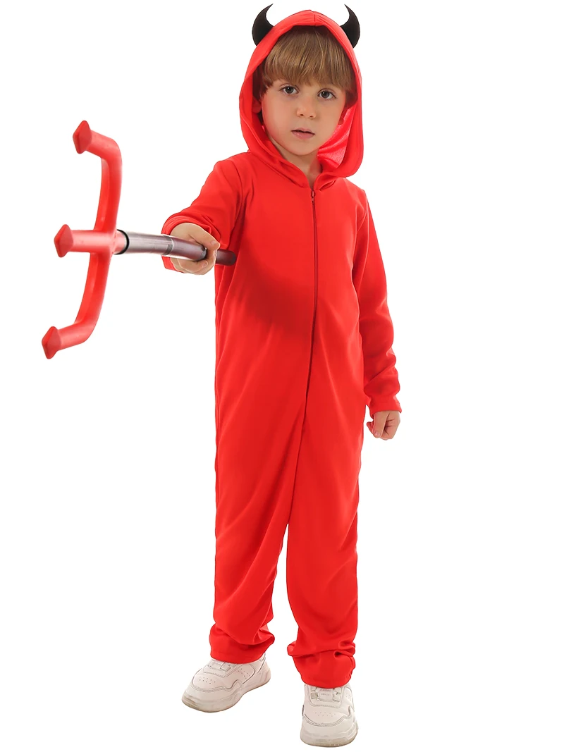 Disfraz de Diablo rojo de Halloween para niños y niñas, conjunto de vestido de carnaval elegante