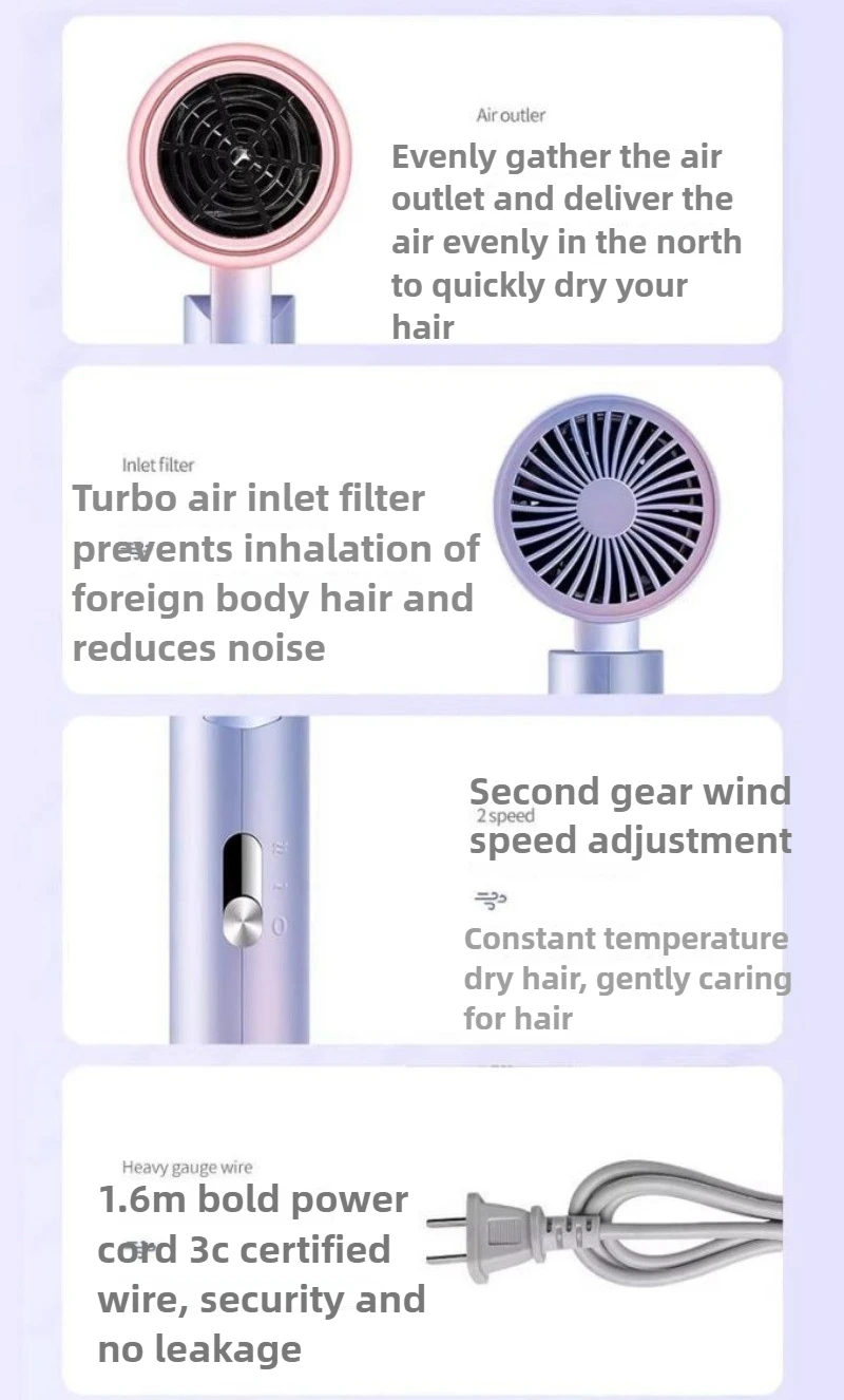 Складной фен 220 В, бытовой, быстросохнущий, большой ветер, отрицательные ионы, бесшумный фен, мощный уход за волосами, 3 передачи