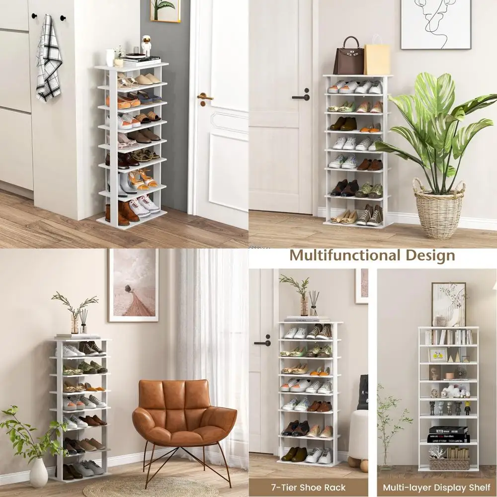 

8-уровневая вертикальная полка для обуви Tangkula, компактный угловой органайзер для обуви на 14 пар, узкое хранилище для обуви в прихожей, передняя часть