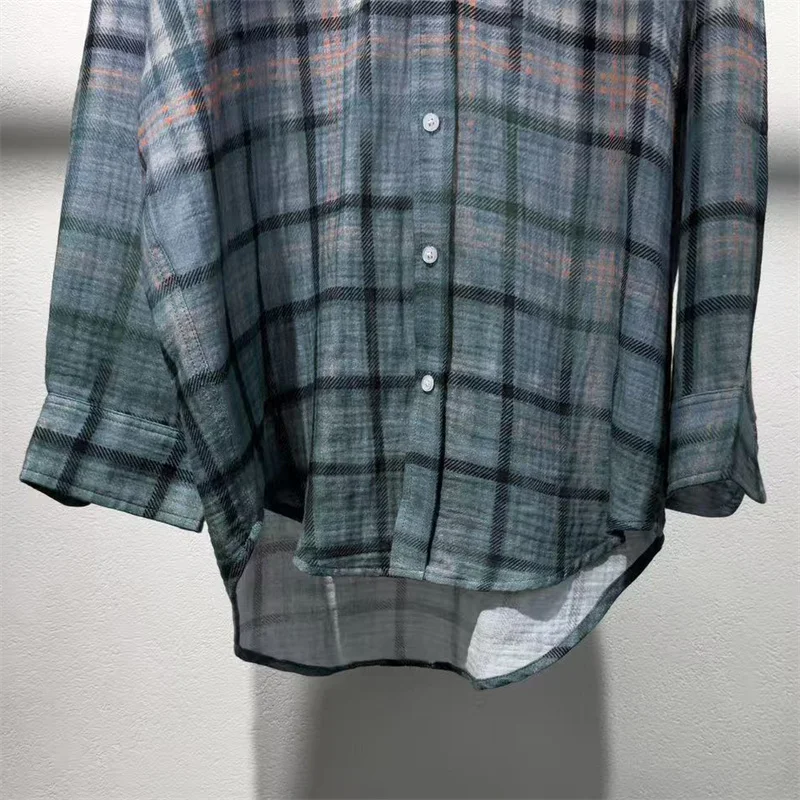 Women's shirt New high-quality pure cotton plaid Women's blouse for autumn 2025 Single breasted loose thin coat tops for woman