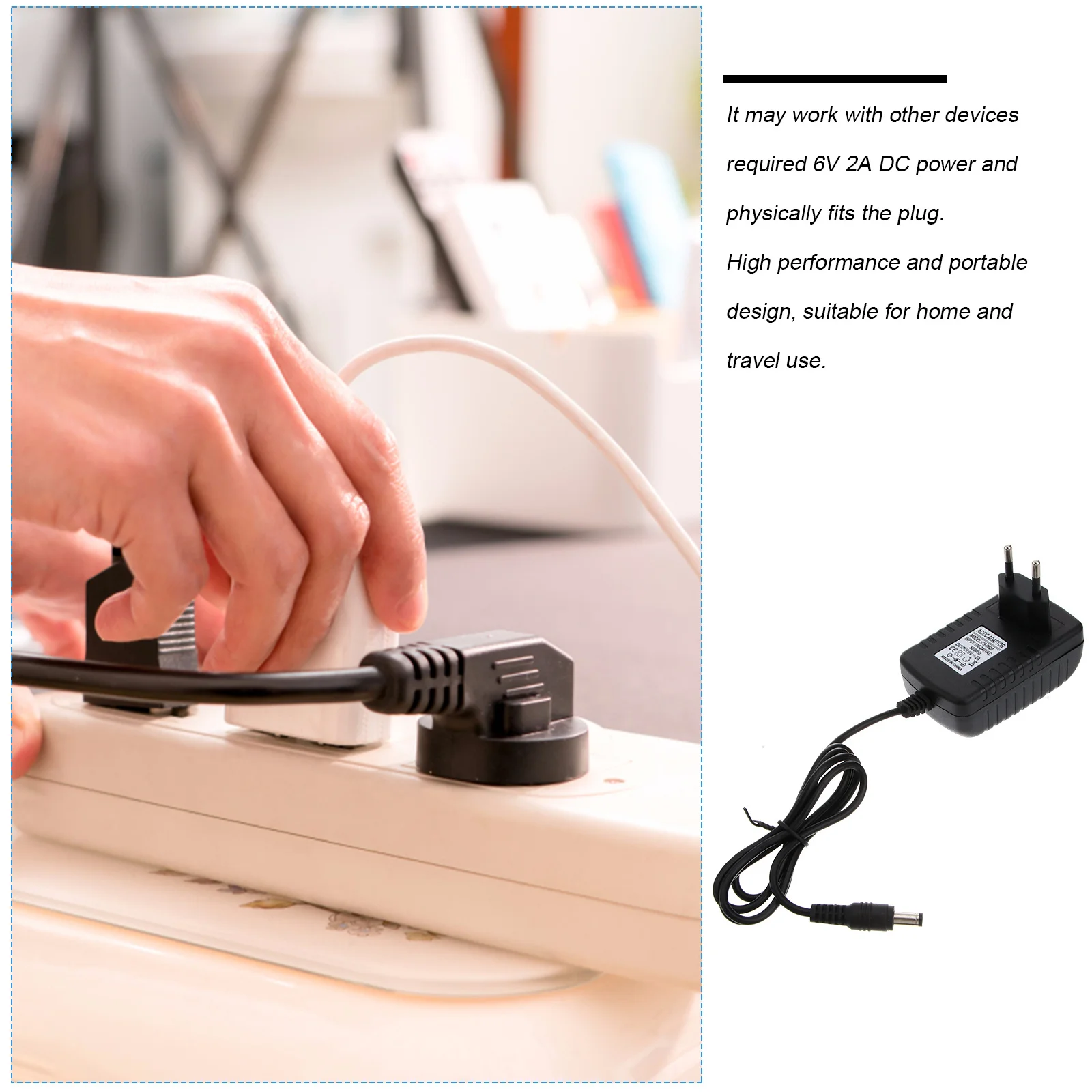 

Black 6V 2A Power Adapter Eu Plug 5.5mm X 2.1mm Portable Compatible for Home Travel Devices 6V 2A Power Adapter