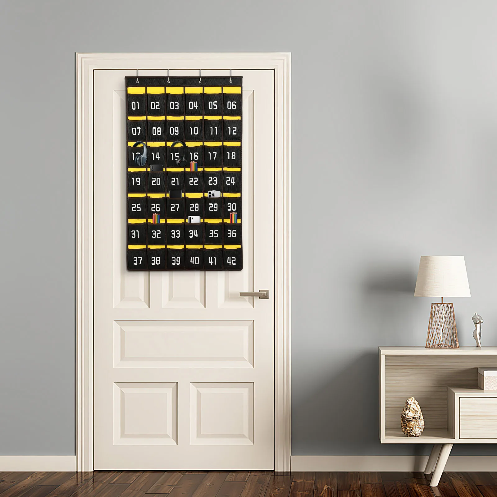 

Numbered Cell Phone Pocket Chart Holder 42 Pockets Hanging Over Door Classroom Organizer Phone Storage Bag Calculator Holder