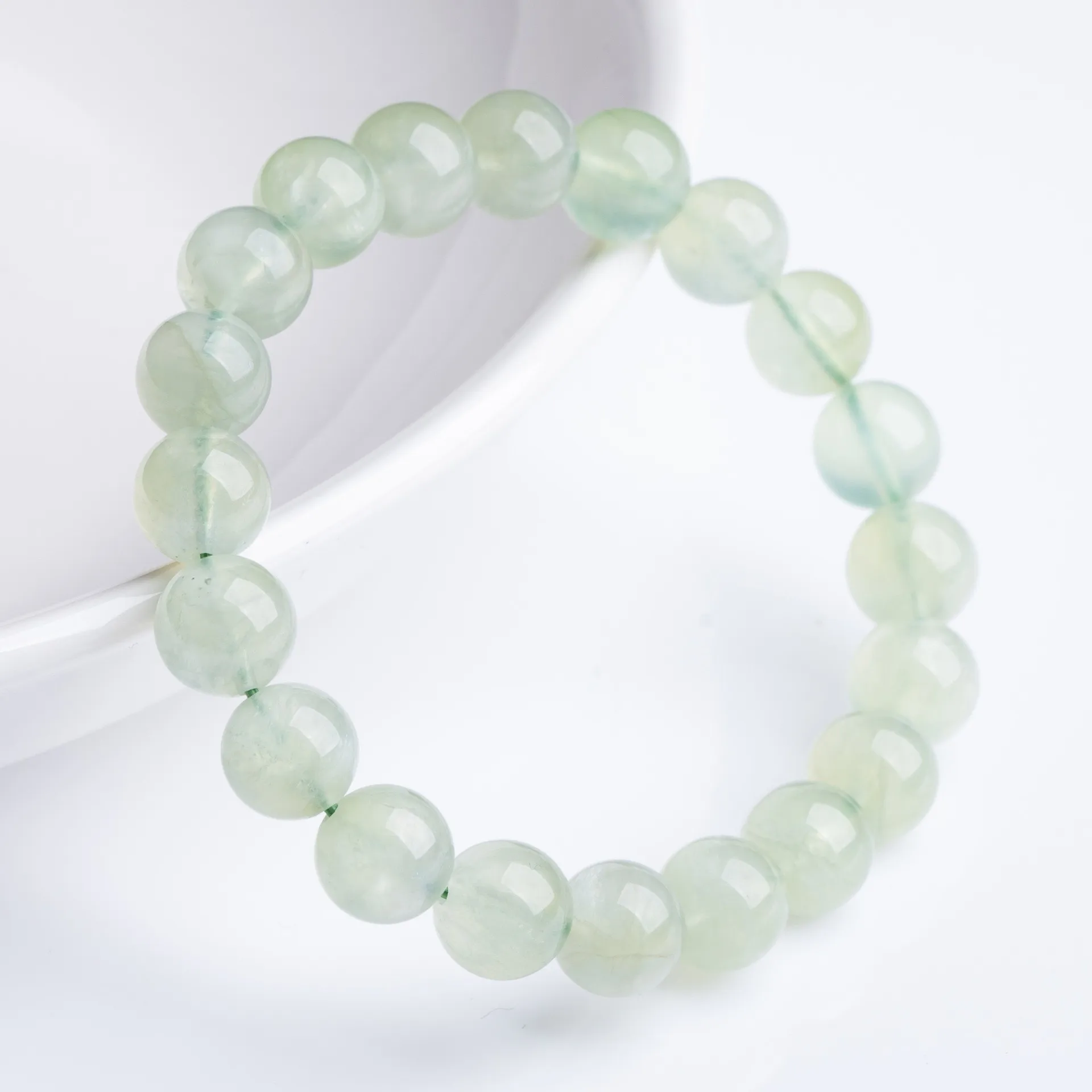 Green Color Prehnite Beaded Bracelet with Round Beads Single Strand Vine 6mm 6 6 8mm Approx 30 Beads Unisex Employee Gift