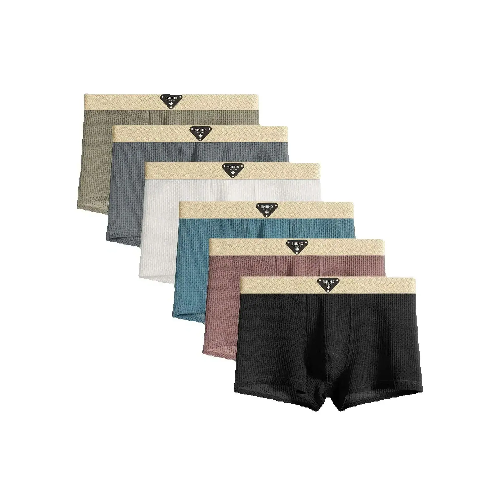 

6 Pcs Men's Underwear Breathable Waffle Texture Boxer Briefs Soft Comfortable Solid Color Mens Underpants with Elastic Waistband