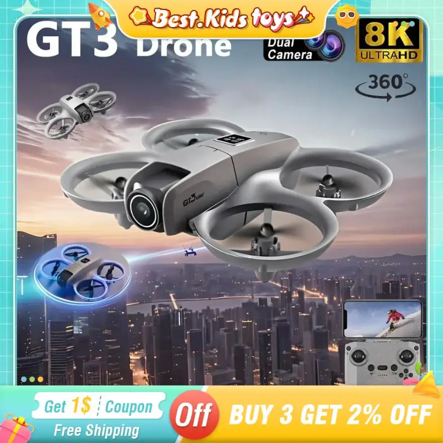 GT3 RC 6/8K Drone double caméra UAV HD photographie aérienne évitement d'obstacles quadrirotor avec lumières en plein air enfants jouets avion