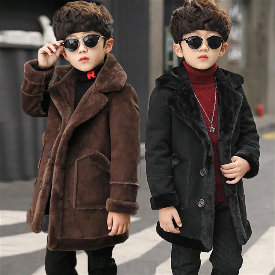 Boys Wool Coat Autumn Winter Children\'s Jacket Fashion Turn Collar Plaid Keep Warm Outerwear Teenage Clothes  New 5-14Year