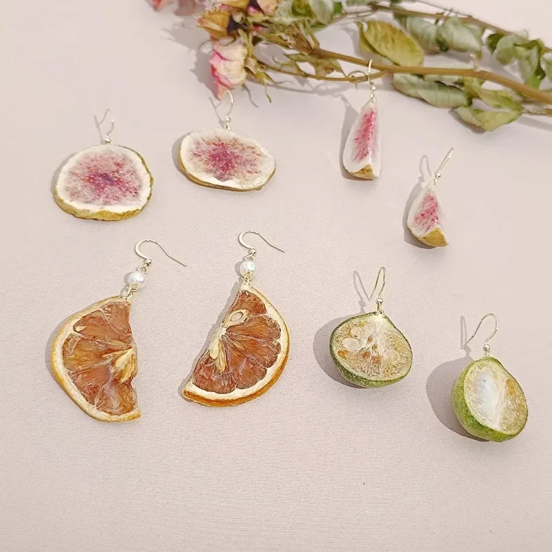 

HQ Natural Fruit Earrings Women Copper Plated Silver Earrings Needle Handmade Personality Eardrops Earring Jewelry Accessories