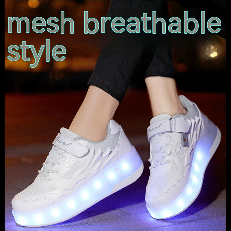 Flash shoes for children girls double roller skate sneakers for boys Invisible automatic roller shoes for pupils light shoes