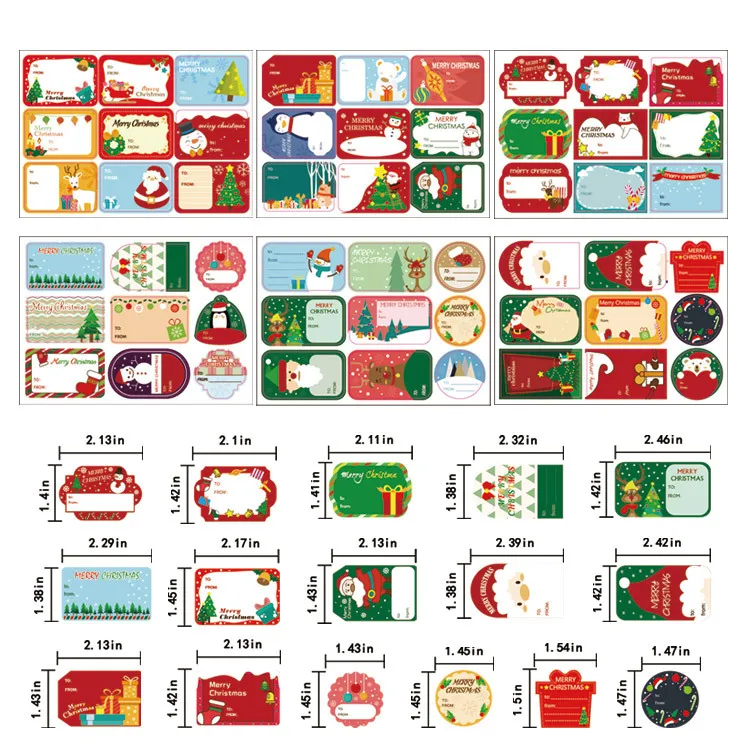 24Sheets Christmas Tag Stickers Cute Cartoon Christmas Name Gift Labels Self-Adhesive Paper Gift Labels for Xmas Holiday Present