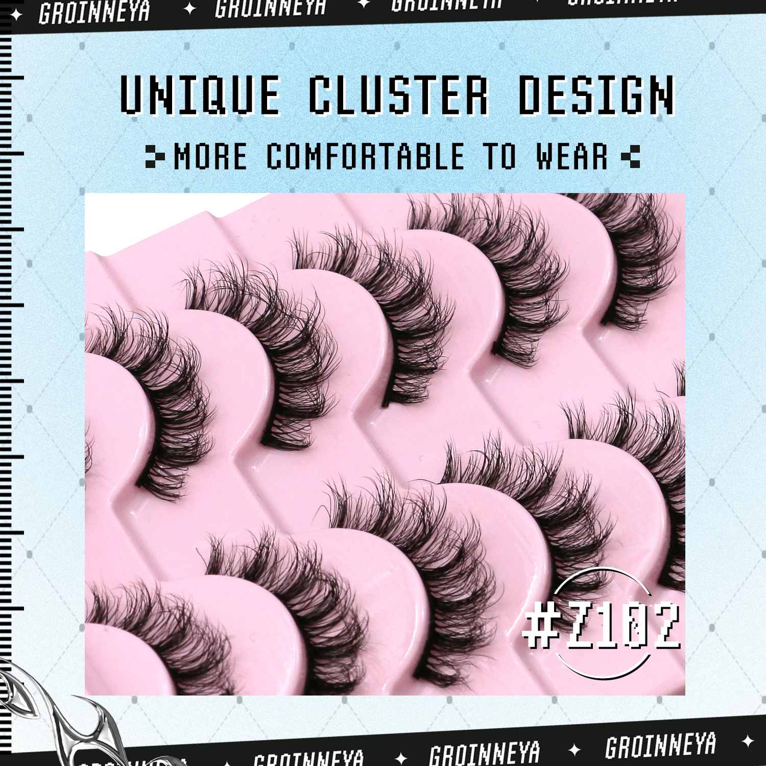 ขนตาปลอม GROINNEYA แบบขนแมว 3 มิติ ให้ความหนาแน่น เหมือนขนตาต่อ ขนตาปลอมมิงค์ ดูหนา นุ่ม งอนแบบ D