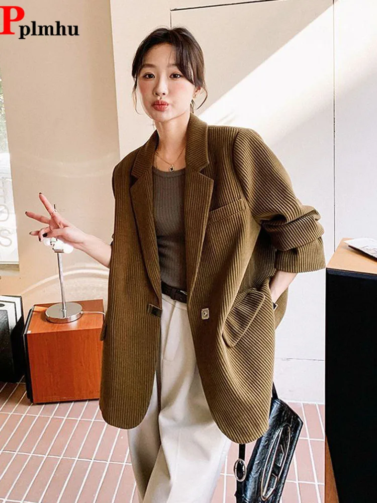 

Вельветовые мешковатые пиджаки, корейская мода, свободные чакеты с отложным воротником, элегантный женский повседневный новый топ с v-образным вырезом Jaquetas