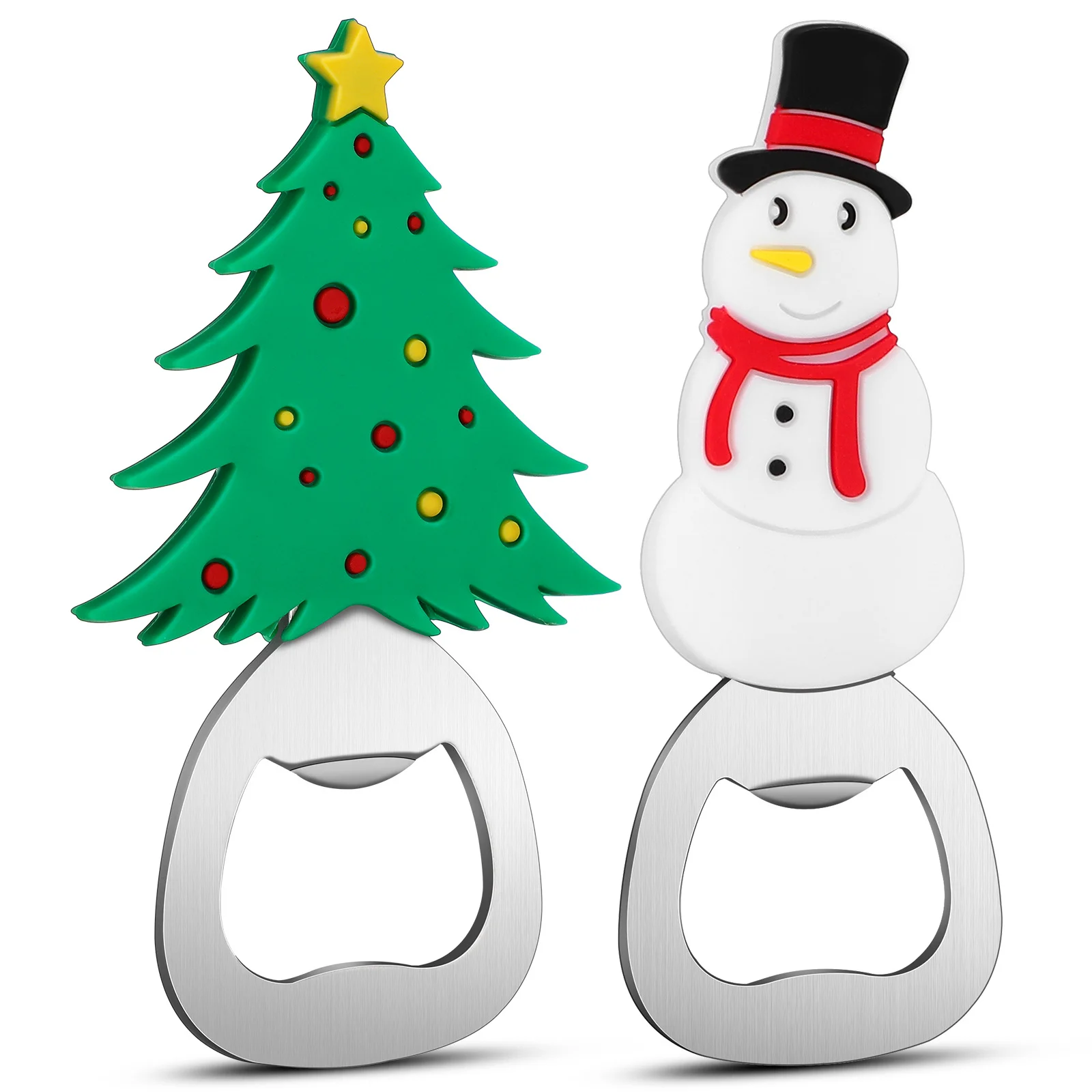 

2pcs Christmas Opener Cartoon Silicone Stainless Steel Beer Opener Portable Kitchen Tool For Home Bar Party