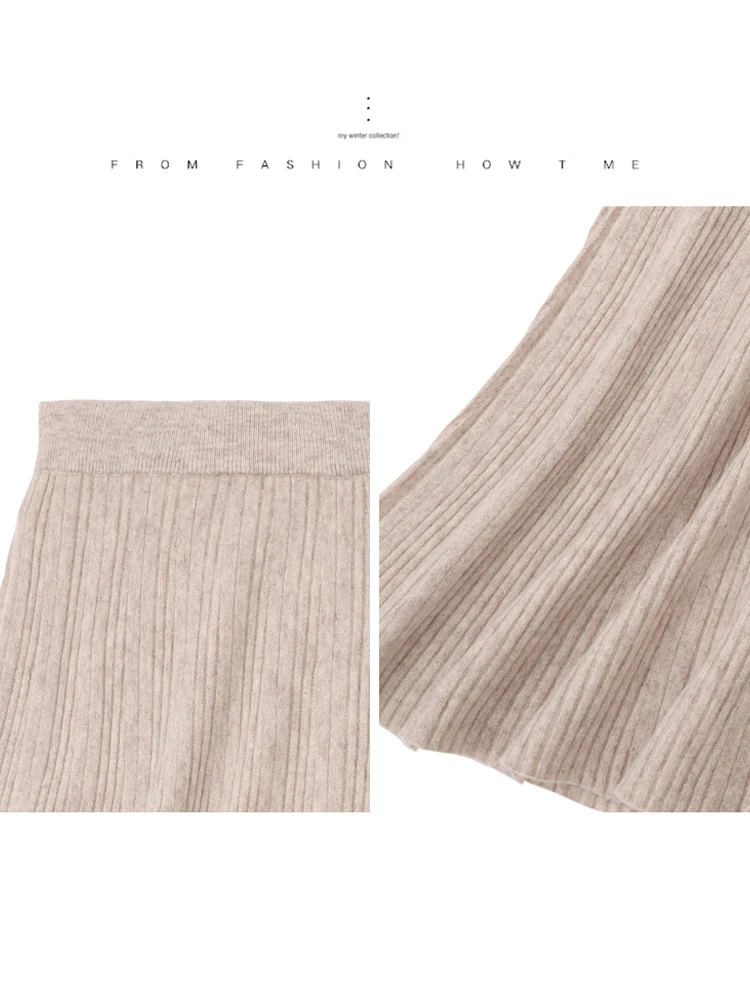 

TLOML New Chic Women's 100% Wool Skirt Pleated Skirt Autumn Winter Thick Vintage Simple Style 100% Merino Wool Knitted Skirt