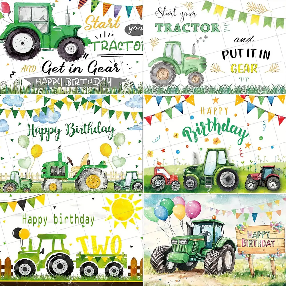 

Farmyard Green Grass Tractor Balloons And Flags Birthday Party Decor Harvest Thanksgiving Baby Shower Backdrop Studio Props