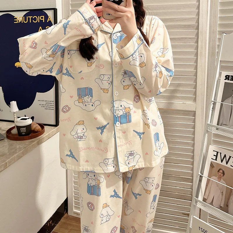 2024 Japanese Sanrio Yugui Dog Pajamas Women's Autumn Long sleeved Cartoon Cute Student Home Clothing Set