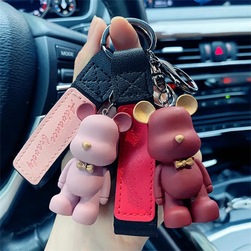 New Simple Fashion Cute PVC Bow Tie Bear Keychain Kawaii Cartoon Animal Keychain Cute Bag Pendant Keychain Car Key Ring Charm