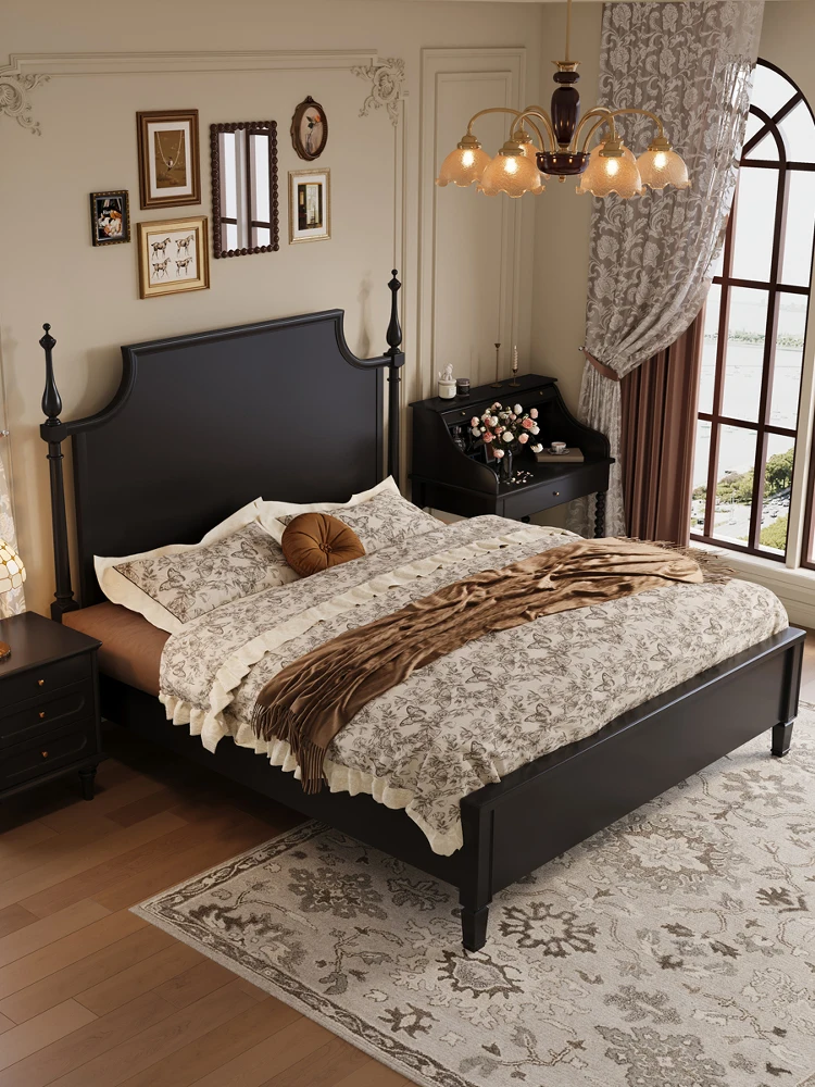 سرير مزدوج من الخشب الصلب الفرنسي القديم في العصور الراقية في العصور الوسطى الأمريكية بطول 2 متر من خشب الجوز #4