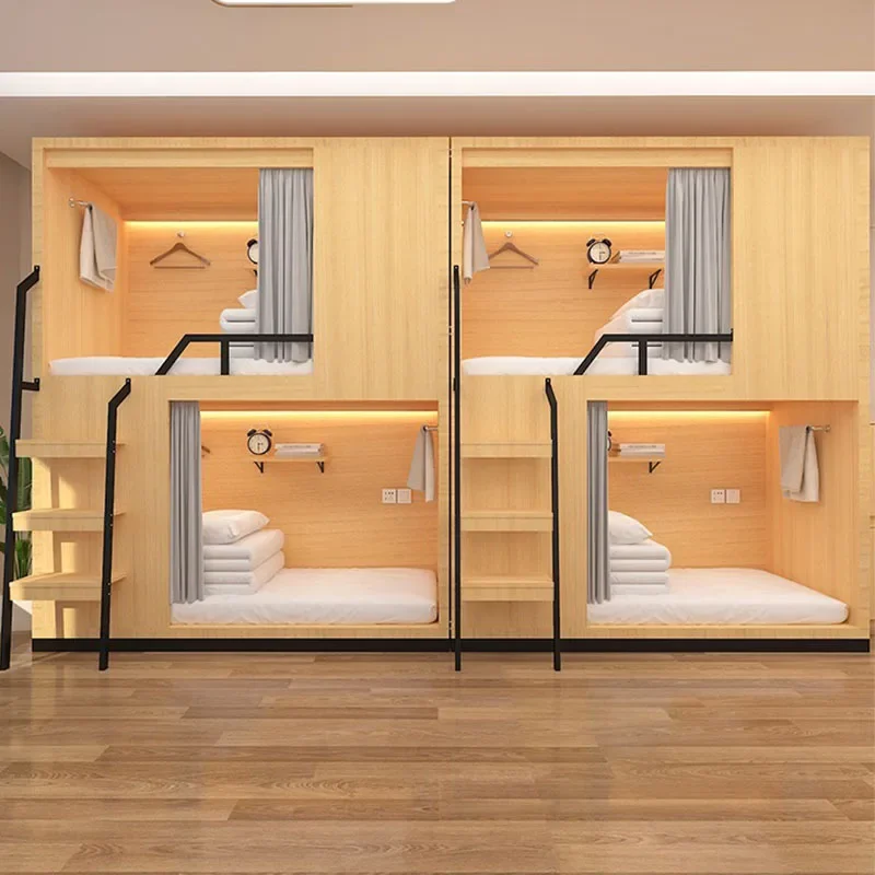 

Space capsule bunk bed student dormitory B & B e-sports hotel bunk staff youth apartment solid wood double bed