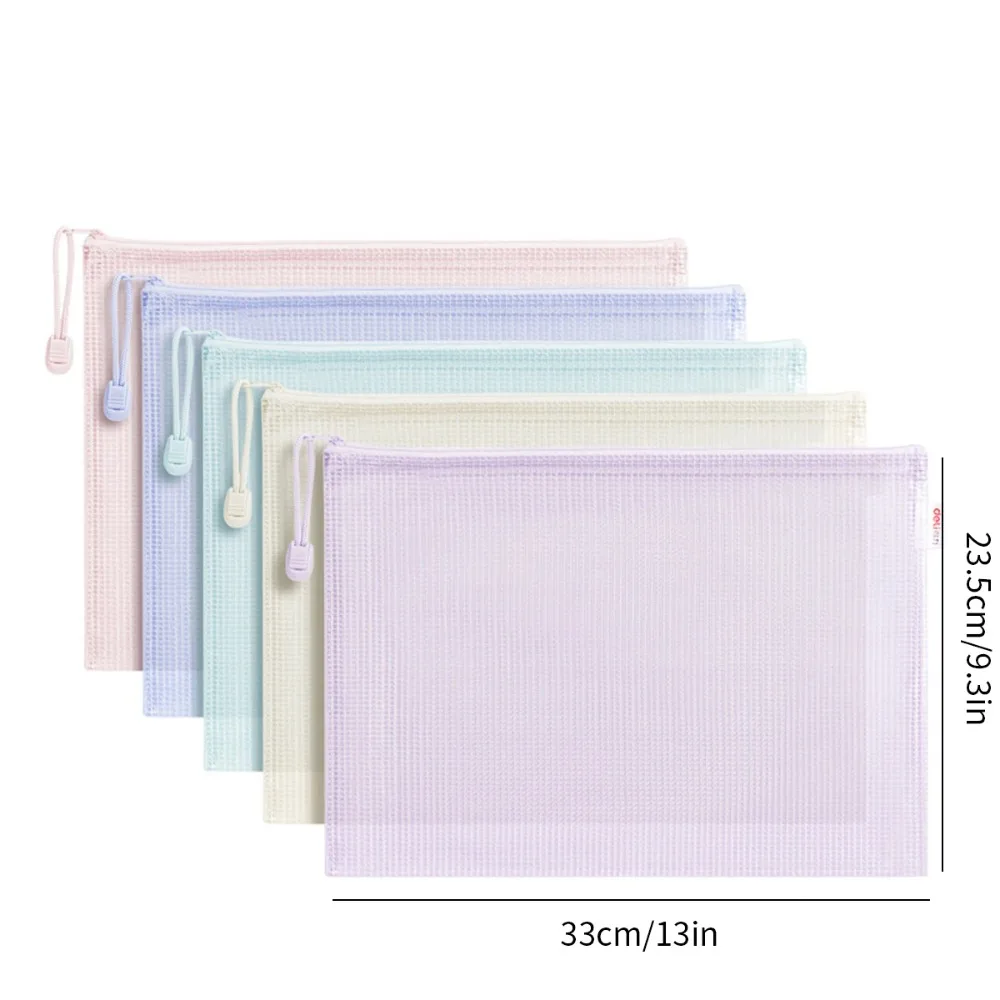 

5PCS A4 Waterproof Mesh Zipper Pouch Document Storage Holder Document Bag Accessories Supplies for School Work Office