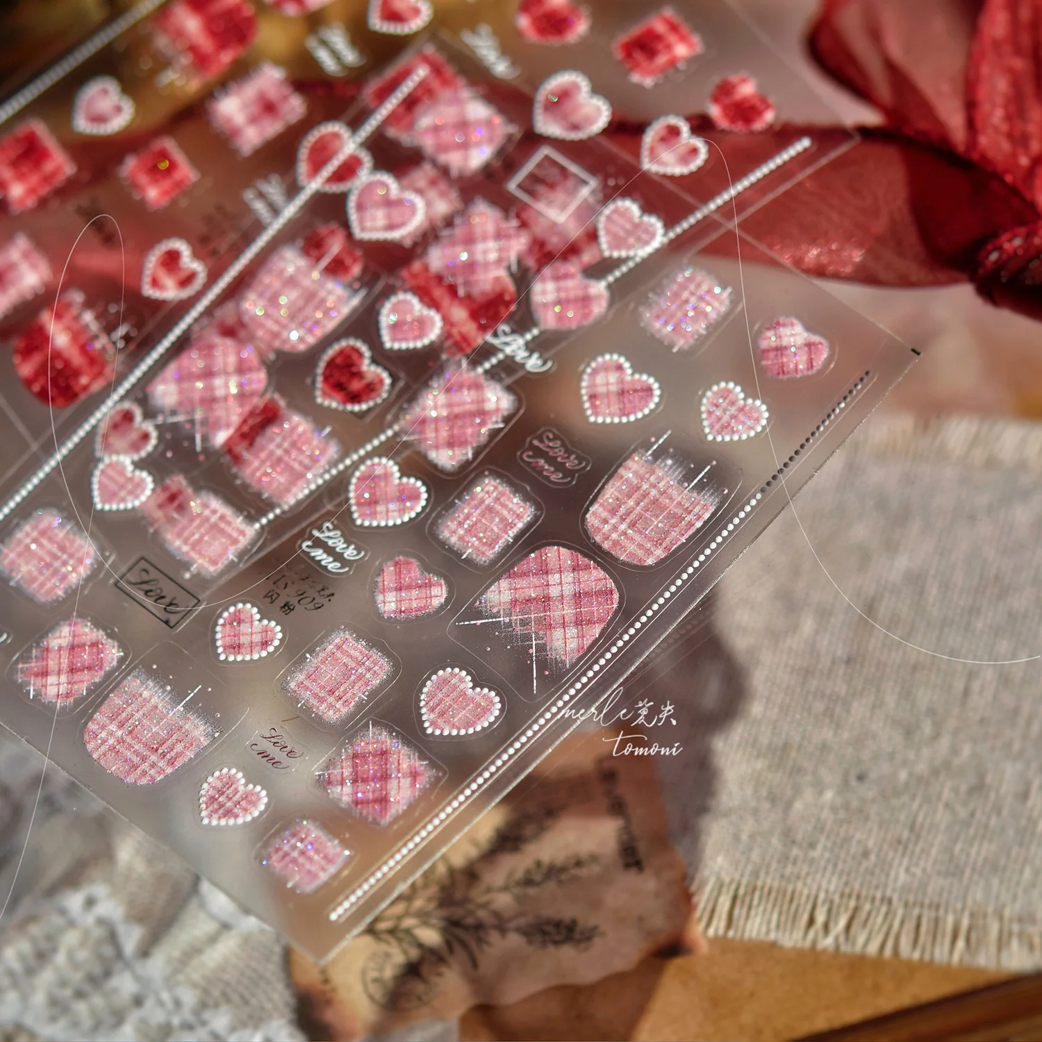 Winter Nägel Aufkleber 3D Glitter Pailletten Woolen Liebe Muster Selbstklebende Nail art Zubehör Aufkleber DIY Weihnachten Nagel Aufkleber