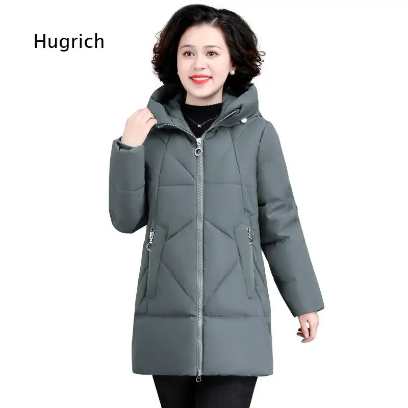 Womens Mid Length Hooded Padded Coat Plus Size Warm Cotton Jacket Stylish Outerwear For Middle Aged Ladies Winter Daily And Outd