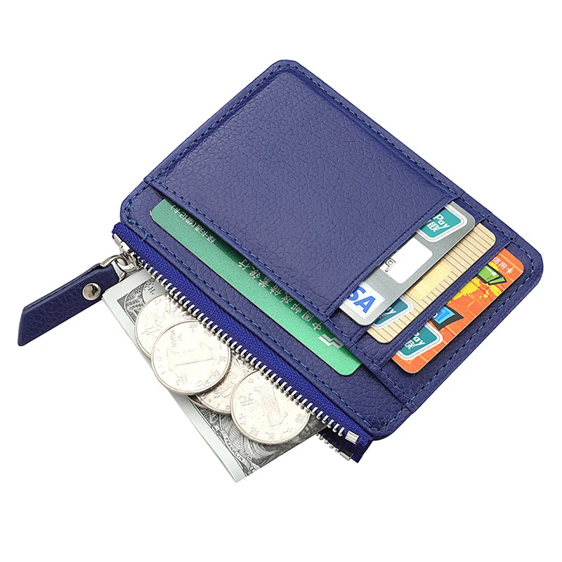 1 Pcs ID Cards Holders Ultra Thin Mini Business Bank Credit Wallet Simple Black Women Small Coin Cards Zipper Organizer