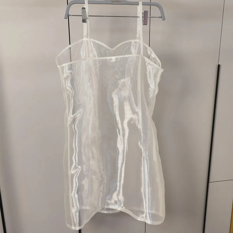 

Men Sexy Transparent Organza Glossy Sissy Slip dress Women Silky Touch Sheer Strap Slip Nightwear COS Erotic Lingerie Plus Size